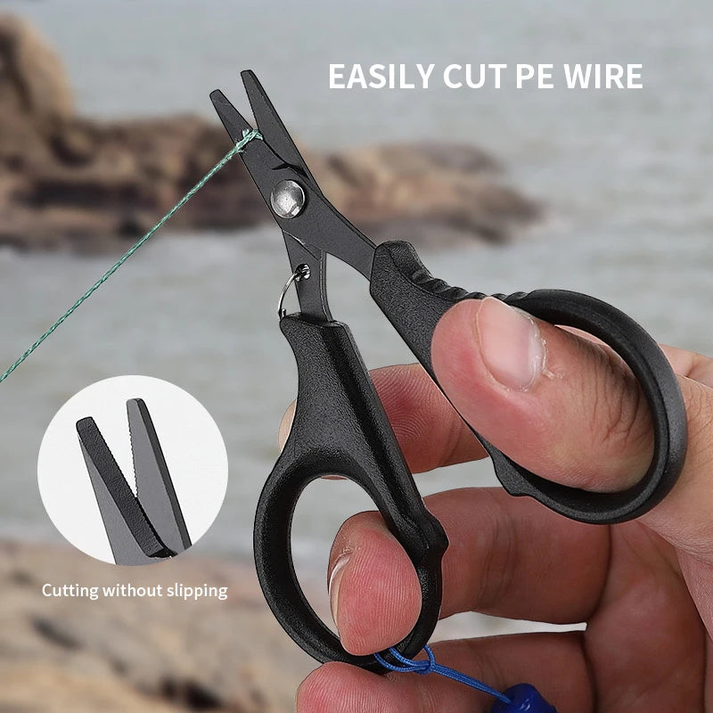 Fishing Line Scissors Keychain - Serrated Stainless Steel Blade, Titanium-Coated Corrosion-Resistant, Blunt Tip (9.5 x 6.27 cm / 3.74 x 2.47 in)
