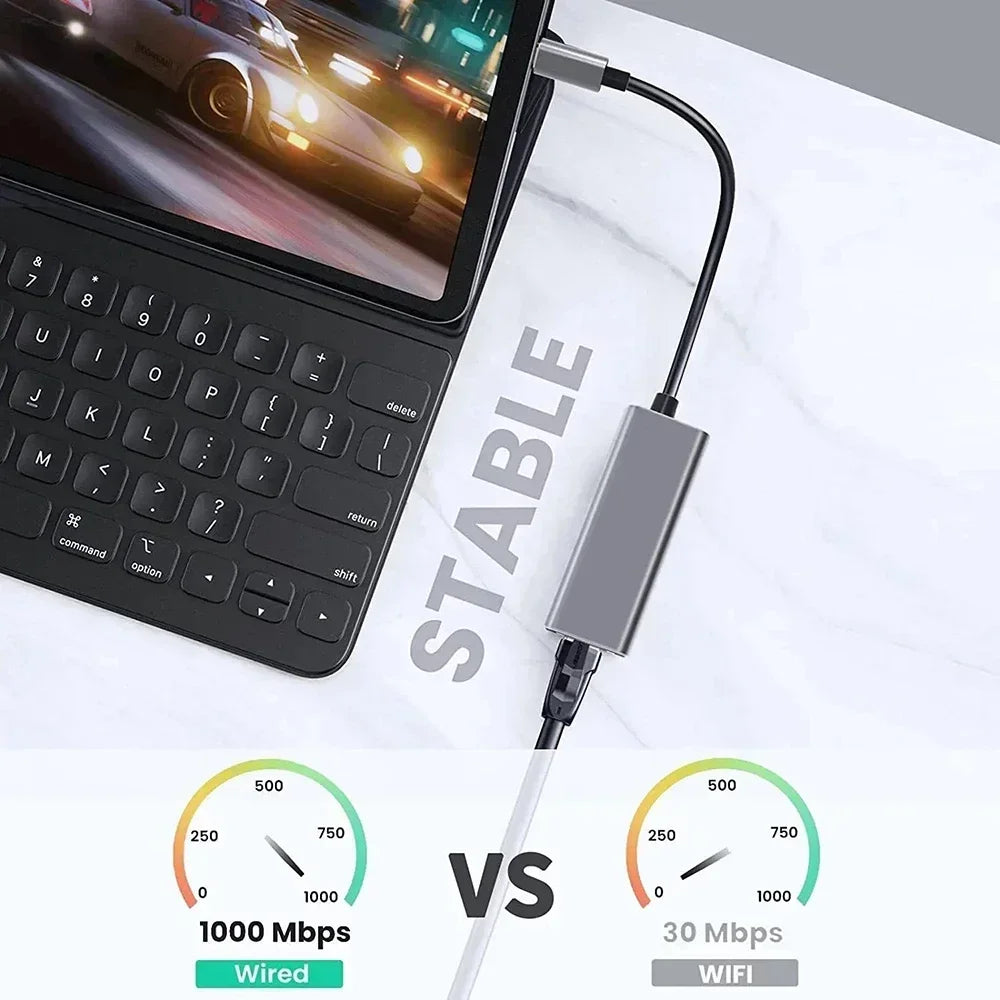 USB-C Gigabit Ethernet Adapter (USB 3.0) RJ45 Network Adapter - Plug & Play for MacBook, Windows, Linux, iPad, Android