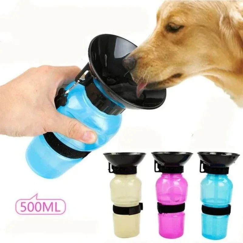500ml (16.9oz) Portable Dog & Cat Travel Water Bottle with Built-In Drinking Bowl