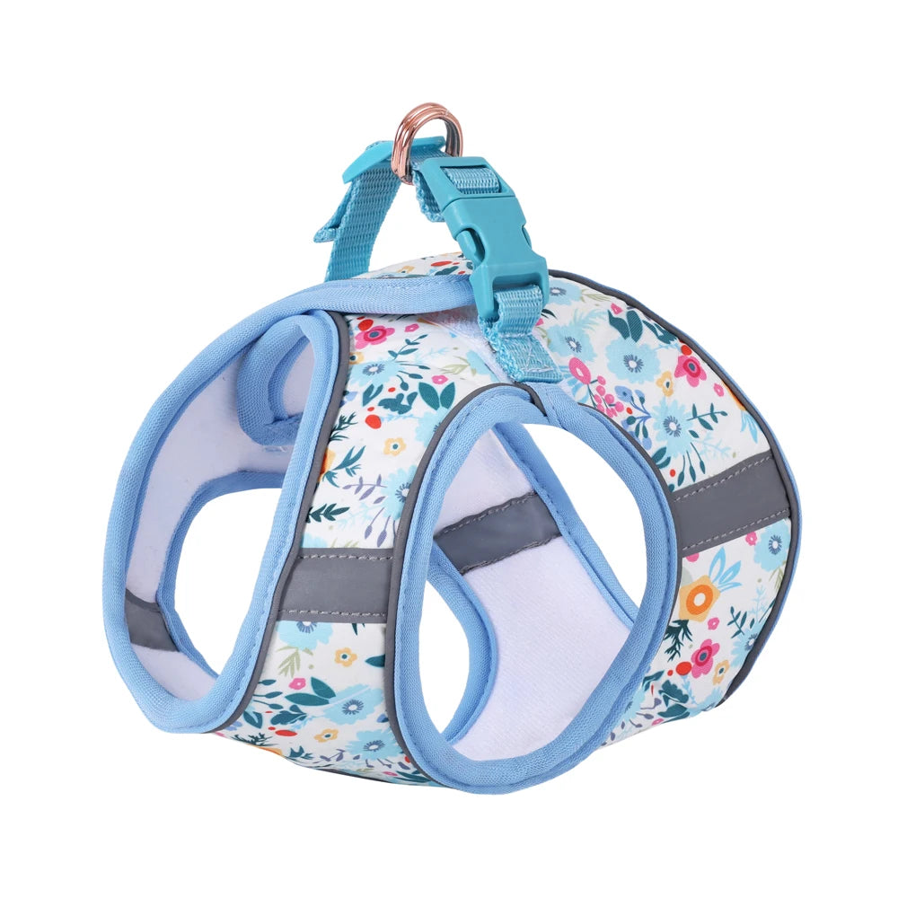 Adjustable Soft Vest Harness & Leash Set for Small & Medium Dogs & Cats – Reflective Printed Puppy Harness with Wrist Leash and Collar