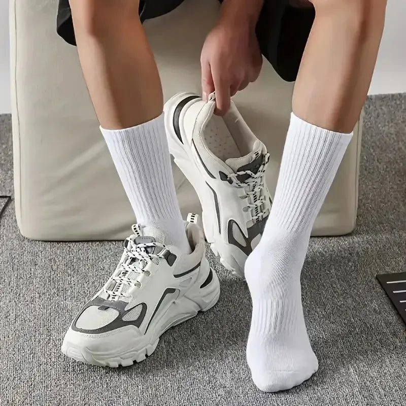 5/10/20 Pairs Neutral Solid Mid-Crew Socks - Breathable Sweat-Wicking Antibacterial Sports Socks
