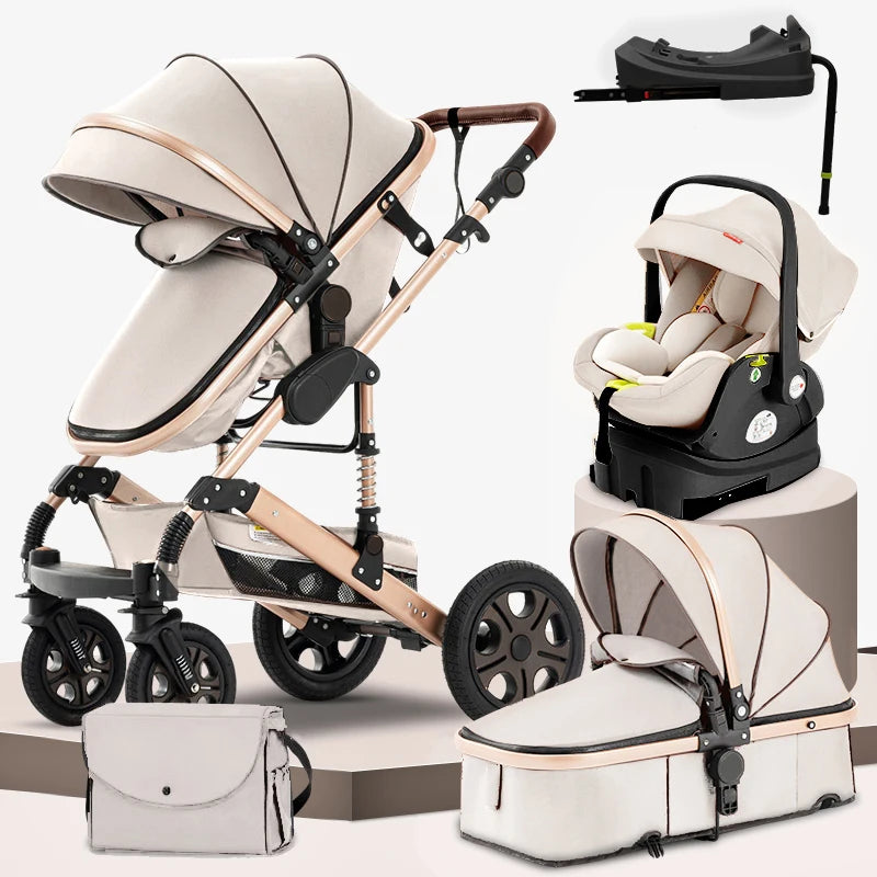 3-in-1 Baby Stroller Travel System with ISOFIX Base — Convertible Bassinet, Infant Car Seat & Foldable Aluminum Frame