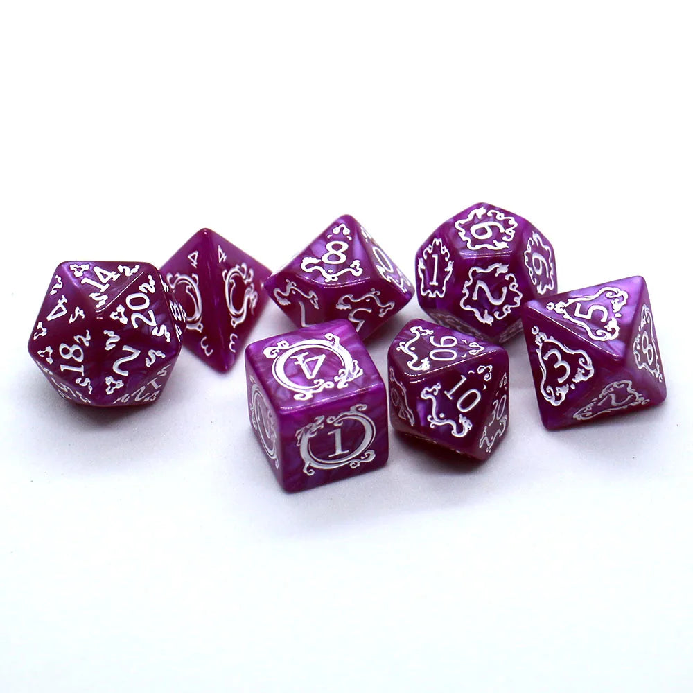 7-Piece Dragon Pattern RPG Dice Set - Polyhedral D4 D6 D8 D10 D12 D20 for DND Tabletop Games & Gifts