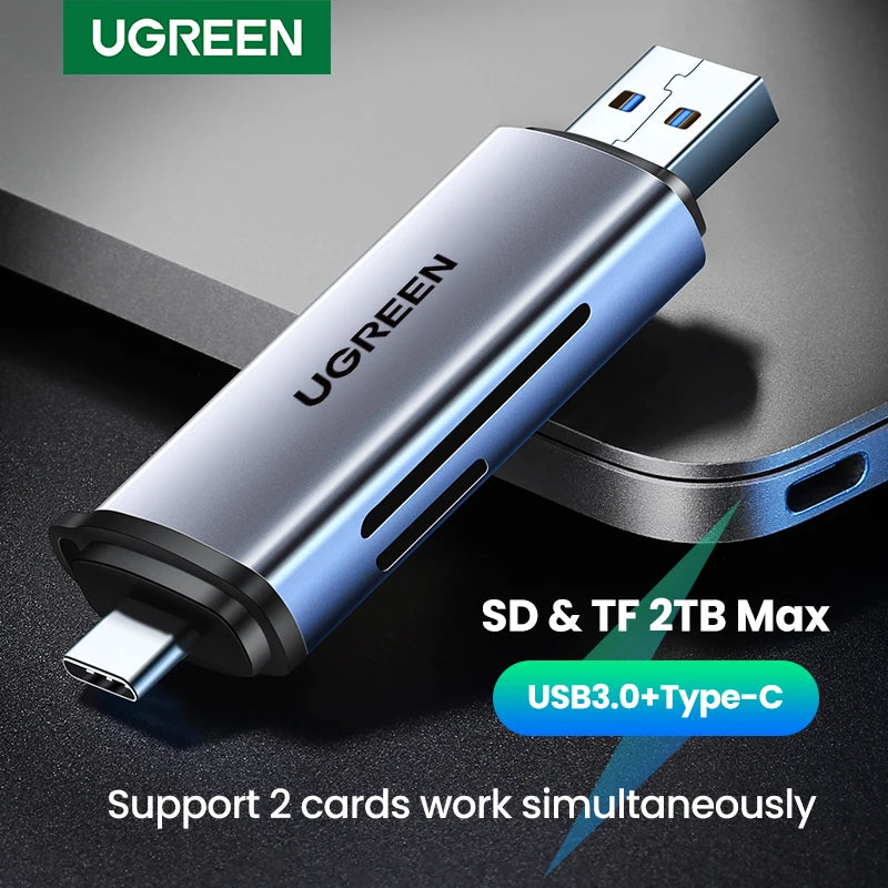 USB 3.0 & USB-C SD/MicroSD Card Reader - 2-in-1 USB-A/Type-C Memory Card Adapter, SD/TF, 5Gbps Fast Transfer