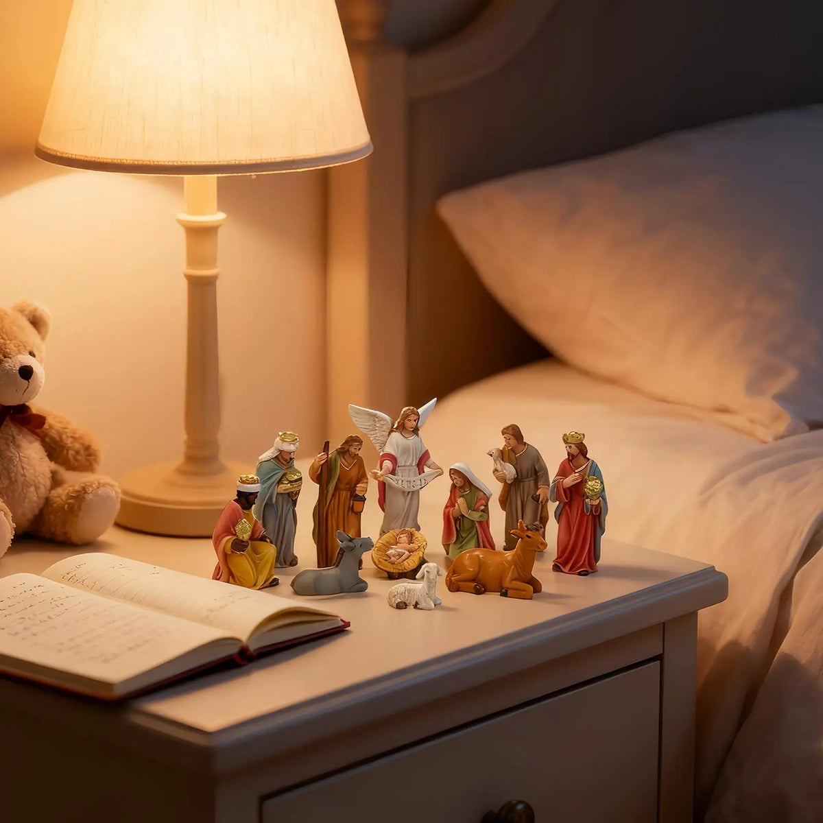 11-Piece Christmas Nativity Set - Resin Nativity Scene with Holy Family, Wise Men & Shepherds - Indoor Tabletop Manger Decoration