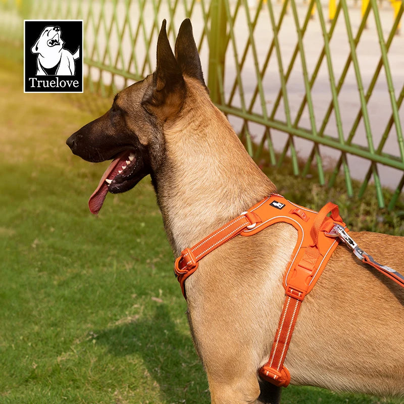Adjustable Padded Dog Harness with Handle – Reflective Nylon, Front & Back Leash Attachments, Quick-Release Vehicle Safety Harness