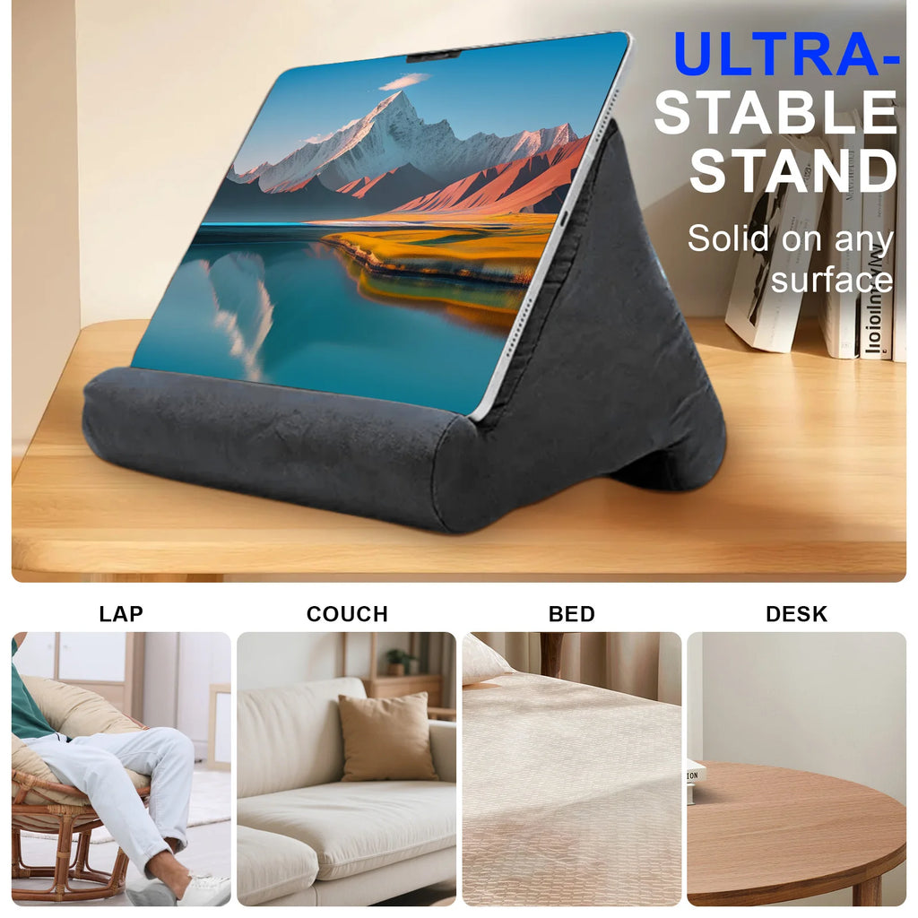 Multi-Angle Sponge Pillow Tablet Stand - Soft Cushion Holder for 7-12 Inch Tablets, Bed & Desk Reading Dock