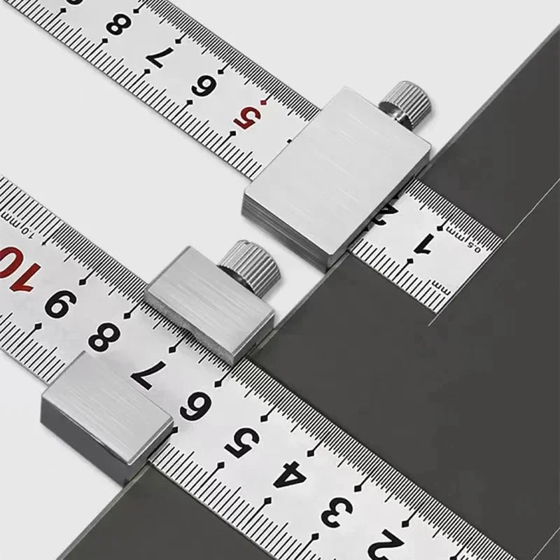 Portable Woodworking Positioning Stop Block with Steel Ruler – Measuring & Marking Gauge for Carpentry