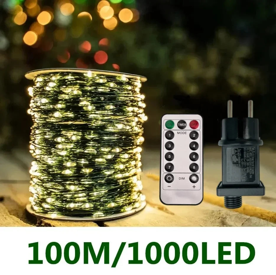 100-2000 LED Copper Wire Fairy String Lights, Waterproof Remote-Controlled Indoor & Outdoor Decor (10-200 m / 33-656 ft)