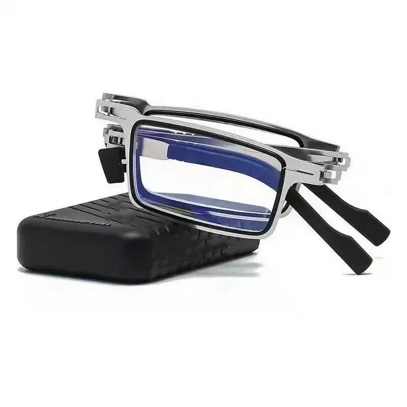 Foldable Stainless Steel Reading Glasses HD Anti-Blue Light Portable Unisex Clear Lenses