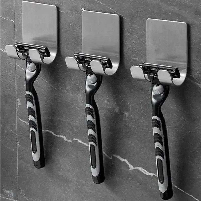 2-Pack Stainless Steel Razor Holder Shaving Stand – Bathroom Shaver Storage Rack with Hook
