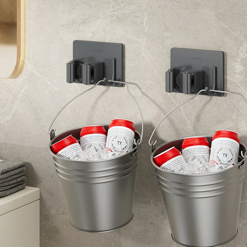 1-3 Pack Stainless Steel Nail-Free Wall Mounted Mop & Broom Holder Waterproof Bathroom Storage Rack