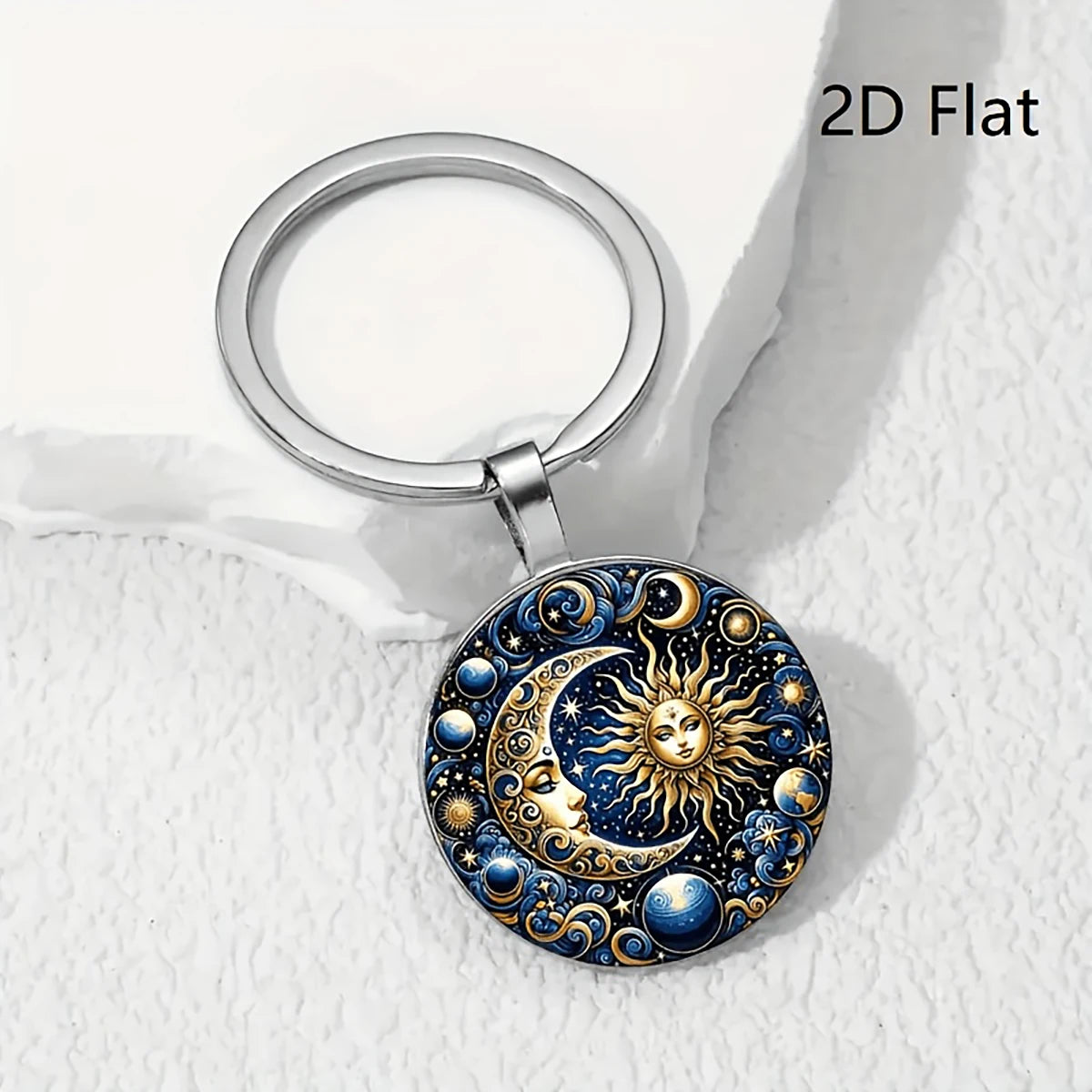 Astro Sun & Vintage Moon Keychains – Celestial Bag & Car Charms, Glass Moon Pendant, Holiday Gift