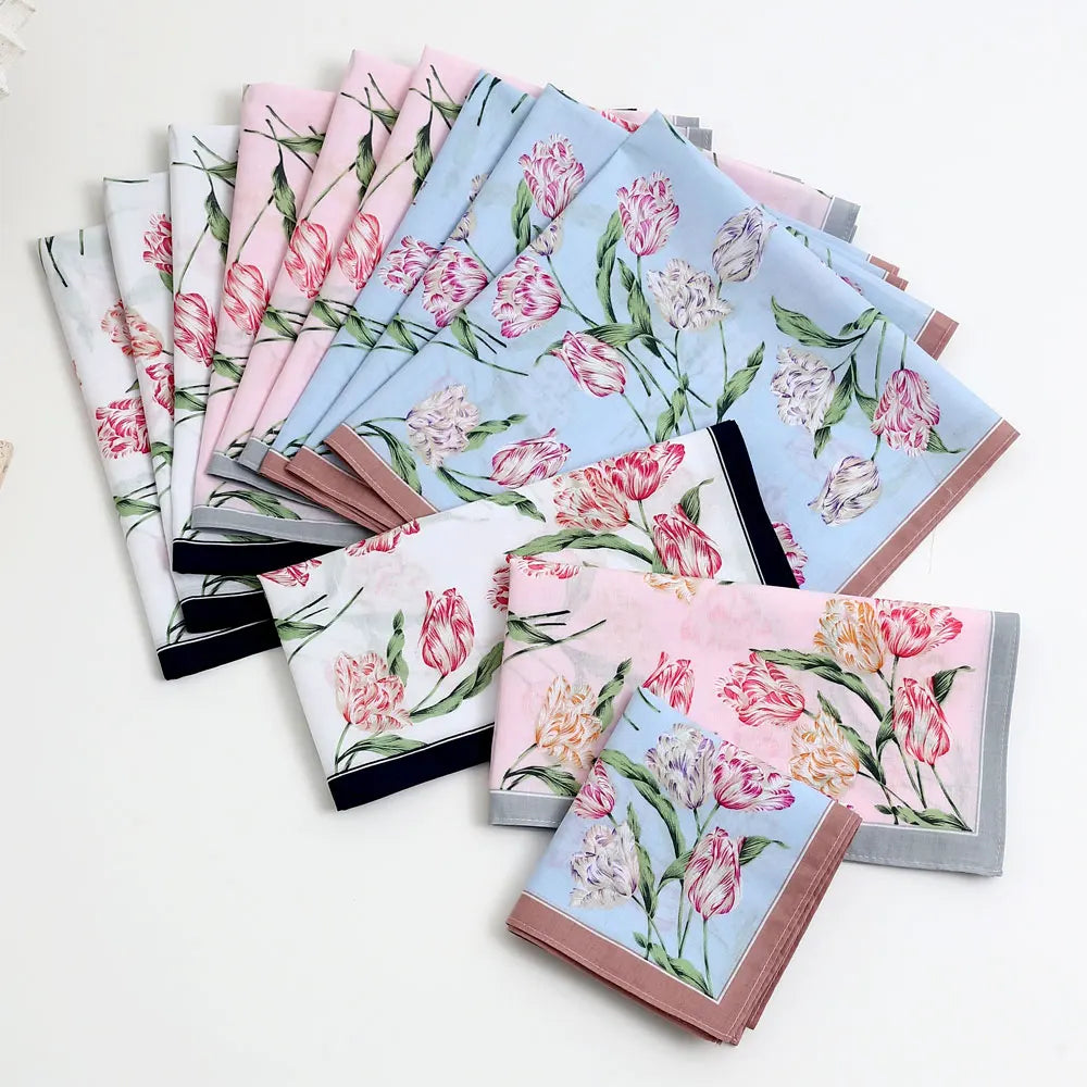 3-Pack Cotton Floral Handkerchiefs for Women — Pocket Handkerchiefs & Sweat Towels for Weddings, Mother's Day, Business Gifts