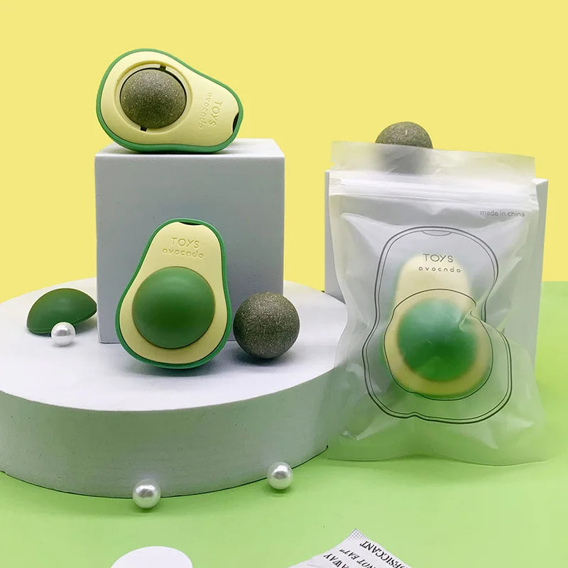 Avocado Catnip Ball Rotating Wall-Mounted Toy for Kittens – Mint Chew Ball for Cat Teeth Cleaning