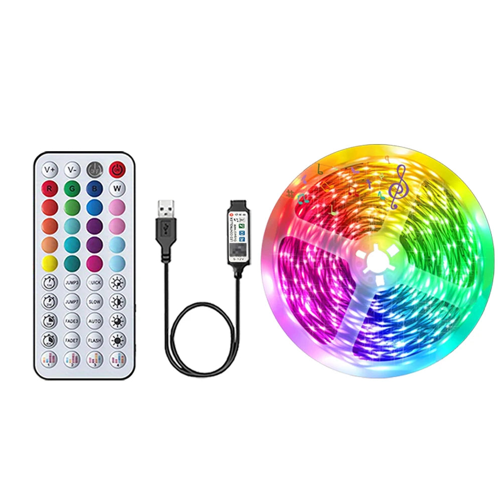 RGB LED Strip Lights USB 5V – Flexible LED Tape for Bedroom & Home Decor, App & Music Sync (1m/2m/3m/5m/10m/15m/20m/30m)