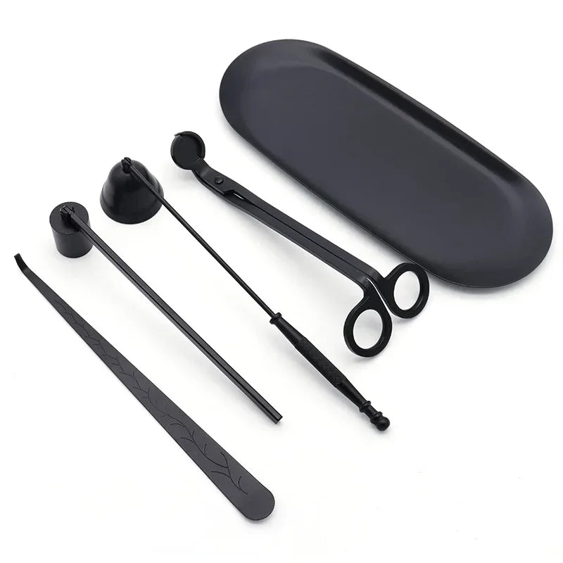 Black Candle Care Kit — Wick Trimmer, Snuffer, Scissors, Hook & Tray (5 Style Options)