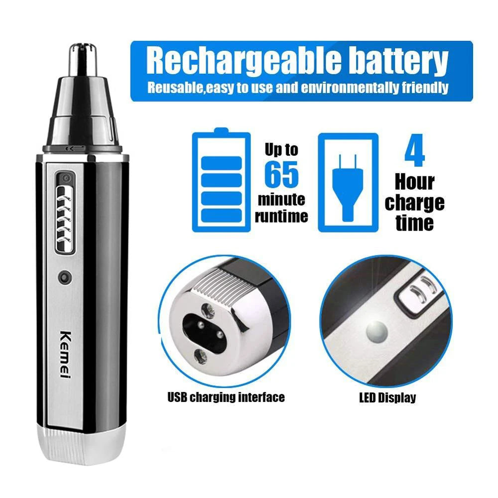 4-in-1 Rechargeable Nose & Ear Trimmer for Men, Beard & Eyebrow Groomer with Washable Heads