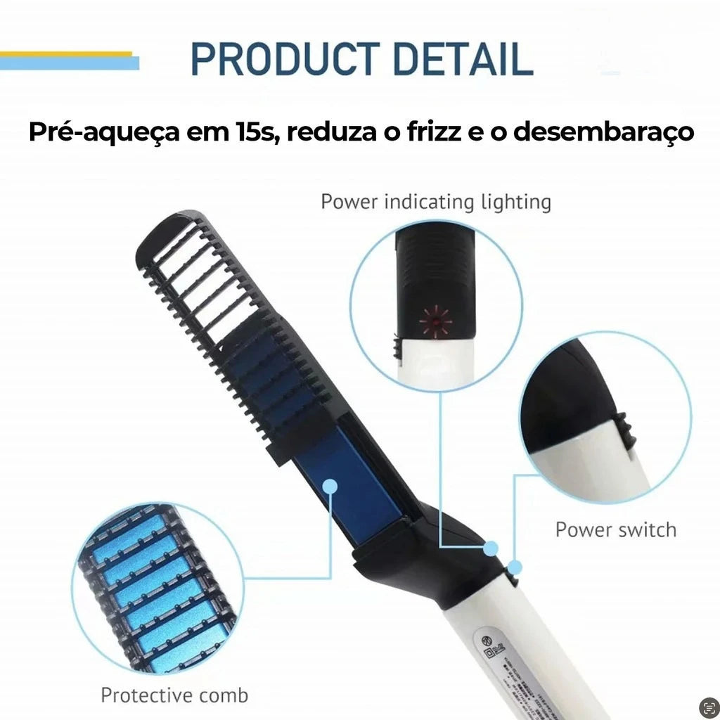Men's Curling Kit with Rechargeable Electric Straightening Brush for Hair and Beard - Ideal for Barbers and Travel