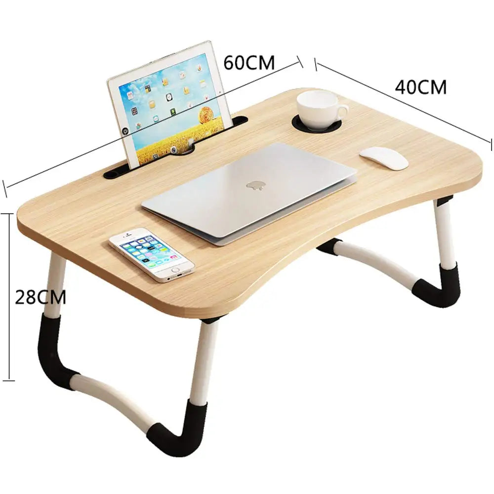 Adjustable Laptop Lap Desk 23" (58 cm) Walnut, Portable Bed Tray with Storage, Built-in Cup & Tablet Holder for Couch & Floor