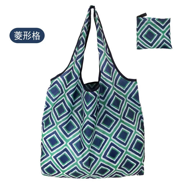 Foldable Reusable Grocery Tote Bag, Lemon Print Eco-Friendly Travel & Beach Pouch