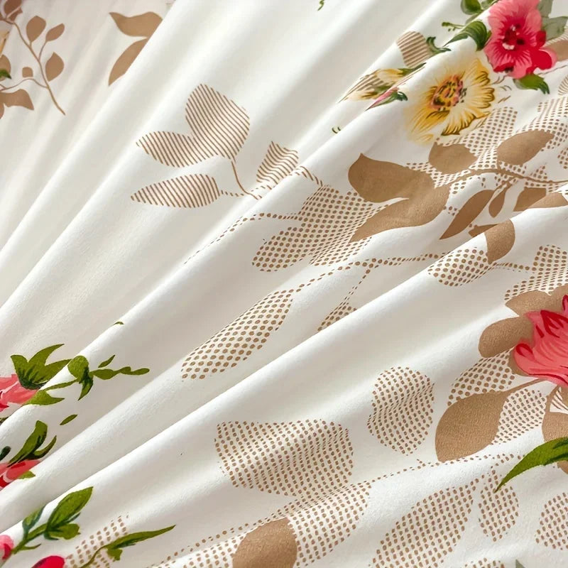 Floral Microfiber Duvet Cover Set with Zipper Closure - 3-Piece Reversible Botanical Print Bedding (1 Duvet Cover, 2 Pillowcases)