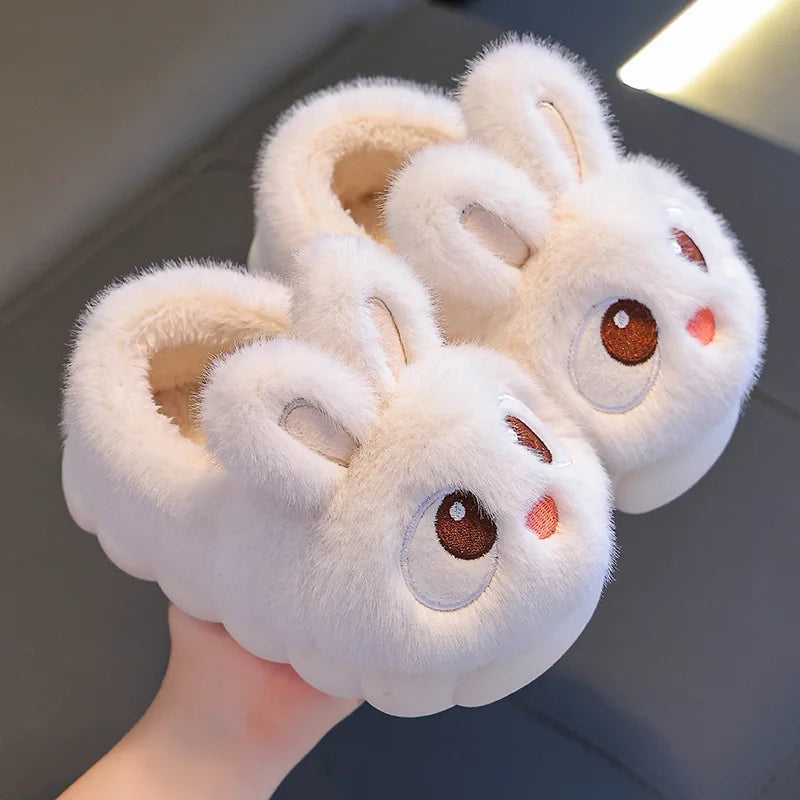 Kids Winter Plush Rabbit Slippers – Faux Fur Warm Anti-Slip Indoor Shoes for Boys & Girls