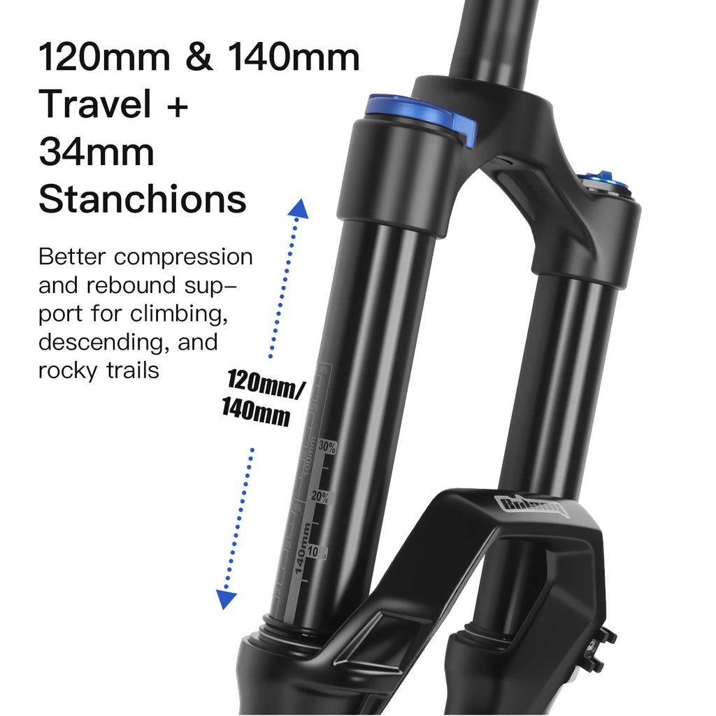 MTB Air Suspension Fork 27.5/29 Inch — 120/140 mm Travel, 34 mm Magnesium Alloy Straight Steerer