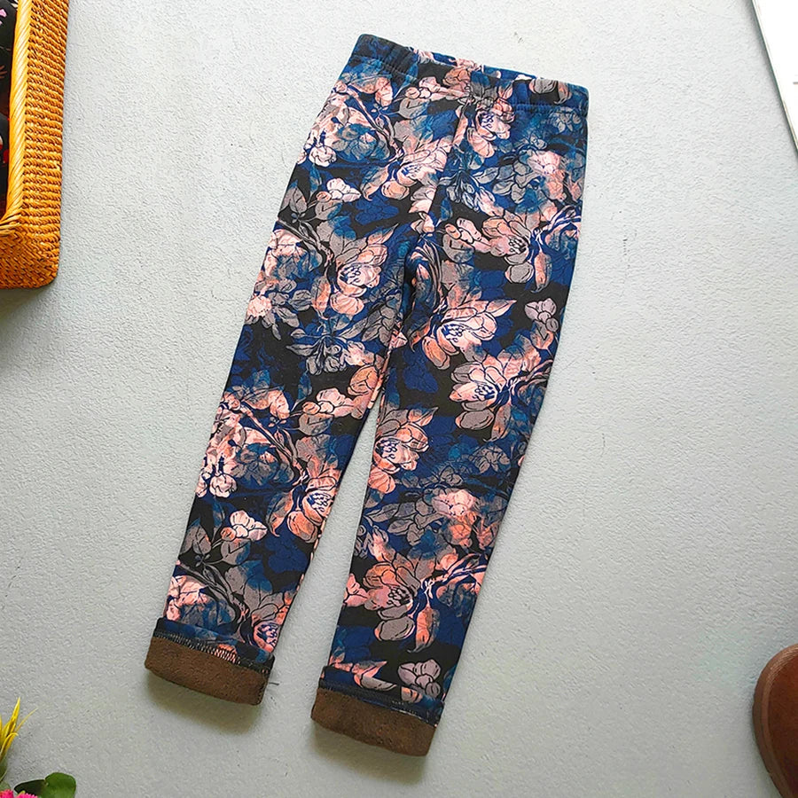 Girls Floral Fleece-Lined Leggings - Thick Warm Winter Pants for Toddlers and Kids (2-11 Years)