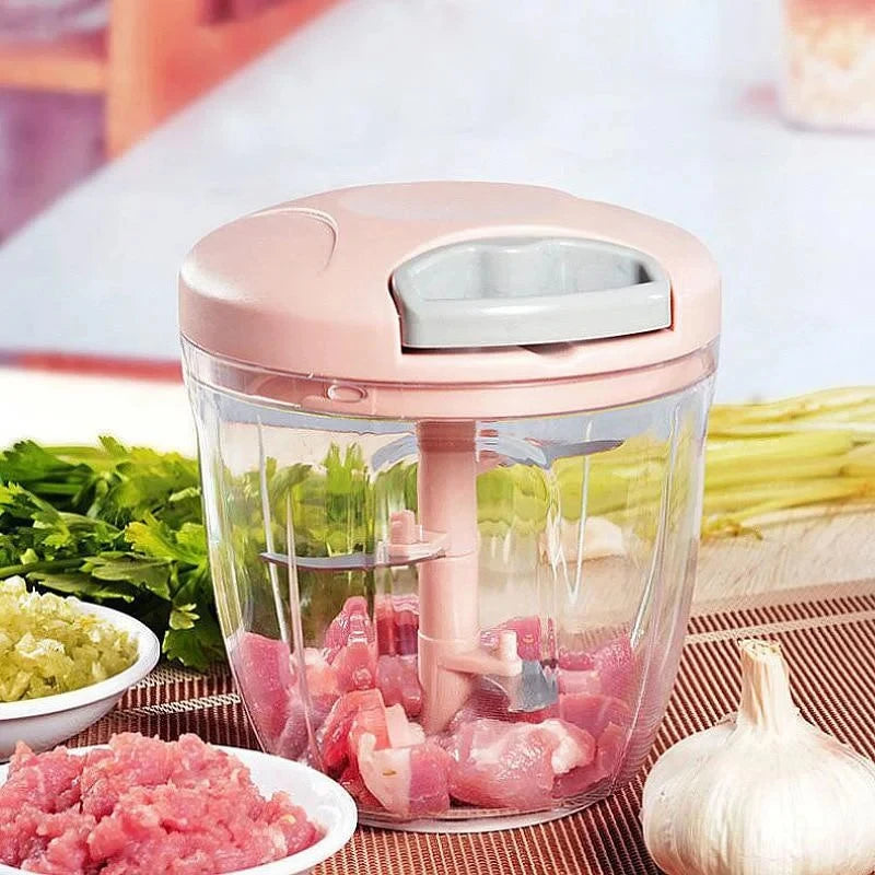 Manual Rope Food Chopper — 500ml & 900ml (17 fl oz / 30 fl oz) Stainless Steel Blade Garlic, Onion & Vegetable Slicer