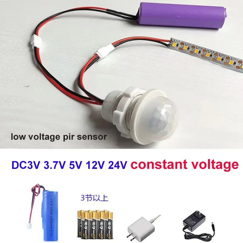PIR Motion Sensor Switch for LED Strip Lights – DC 3.7–24V Auto ON/OFF Detector for Cabinets, Stairs & Closets