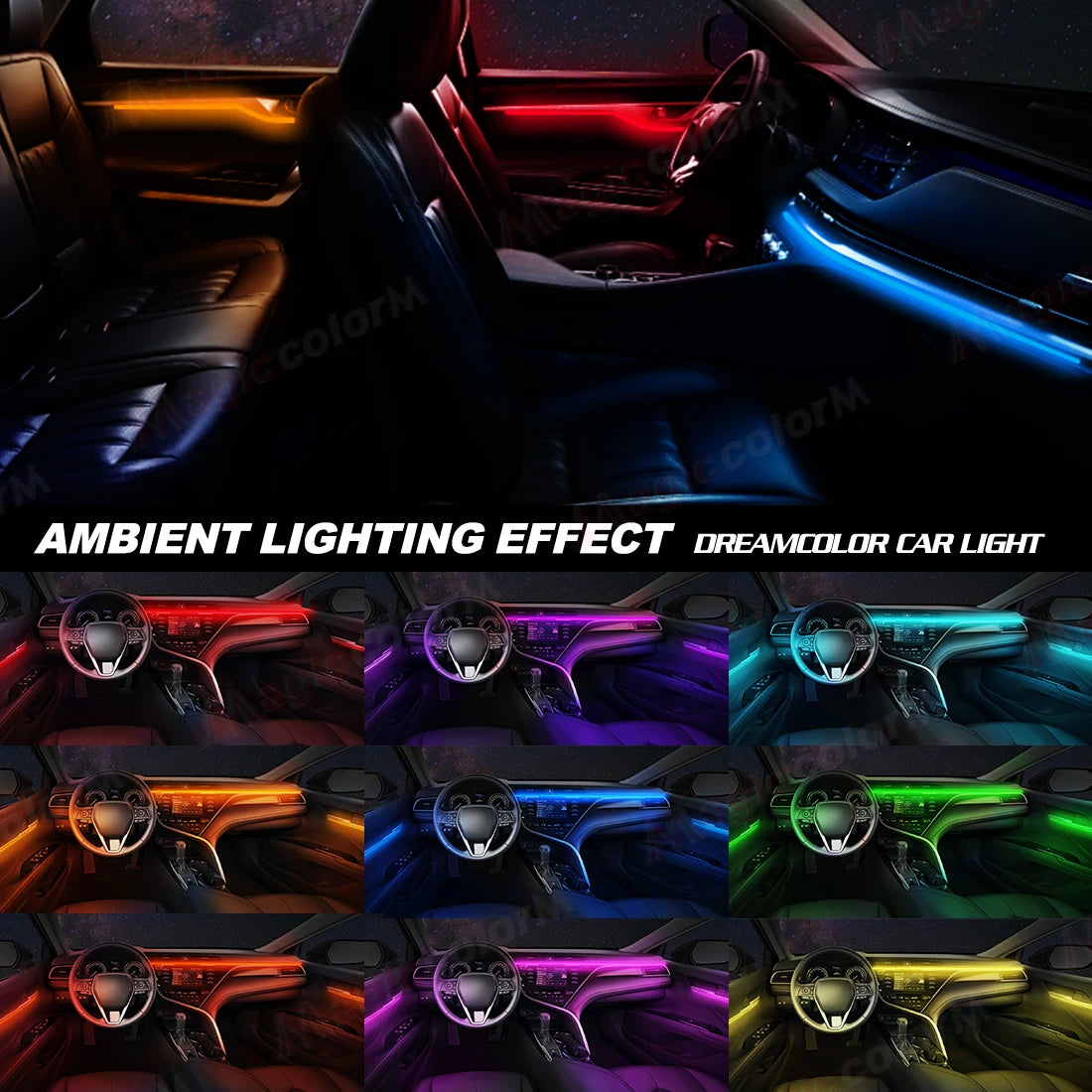 Car Interior Ambient LED Strip 110cm (43.3in), Universal DIY Flexible Cuttable Acrylic Lighting