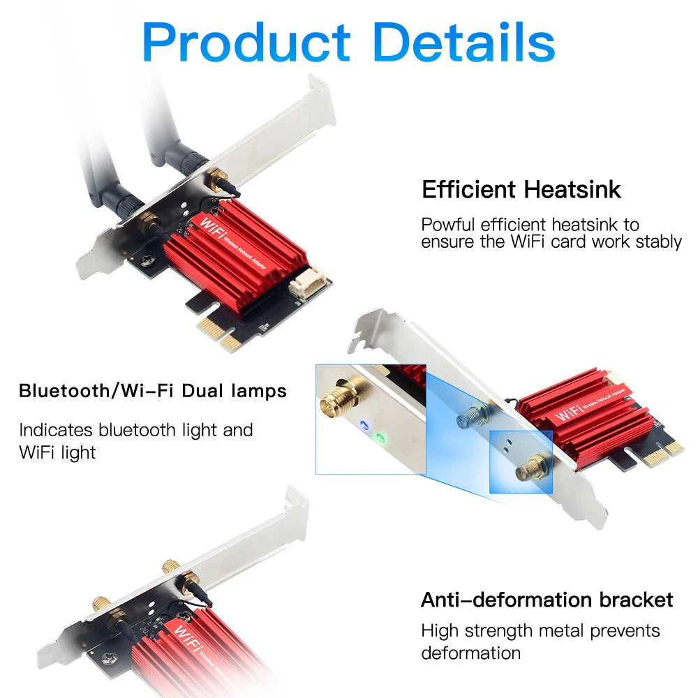 Wi‑Fi 5 PCI-E AC1200 Dual-Band Wireless Adapter with Bluetooth 4.0 — PCIe Network Card (2.4/5 GHz) for Desktop Windows 7/8/10/11