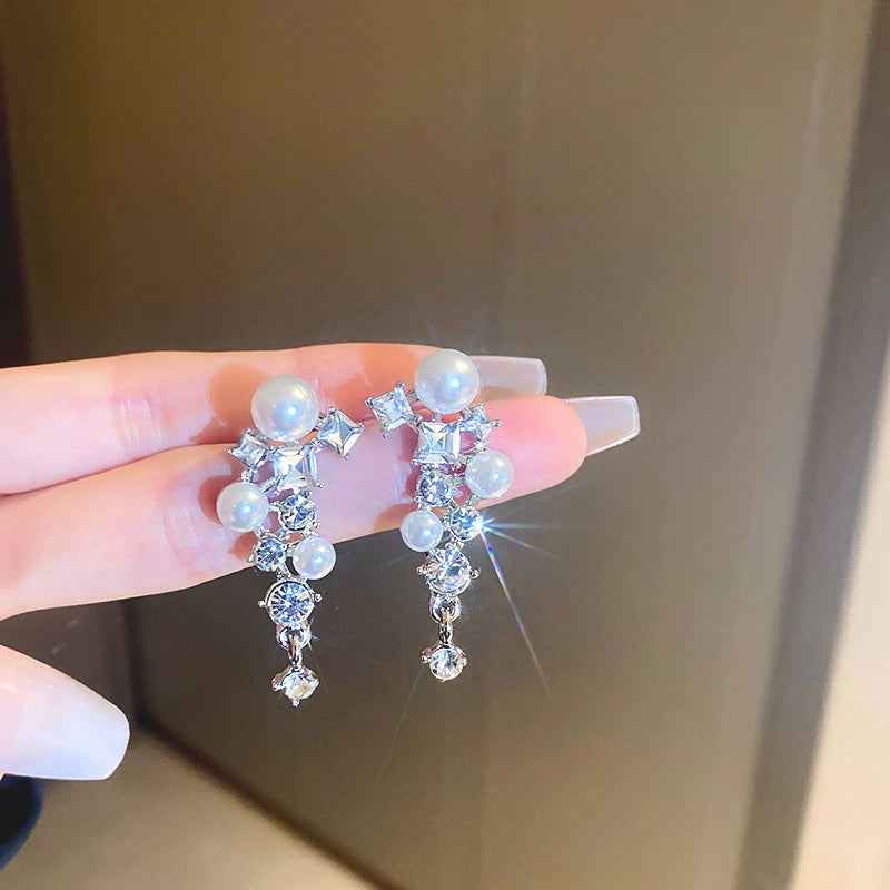 Cubic Zirconia Geometric Drop Tassel Earrings for Women Vintage Party Dangle Earrings