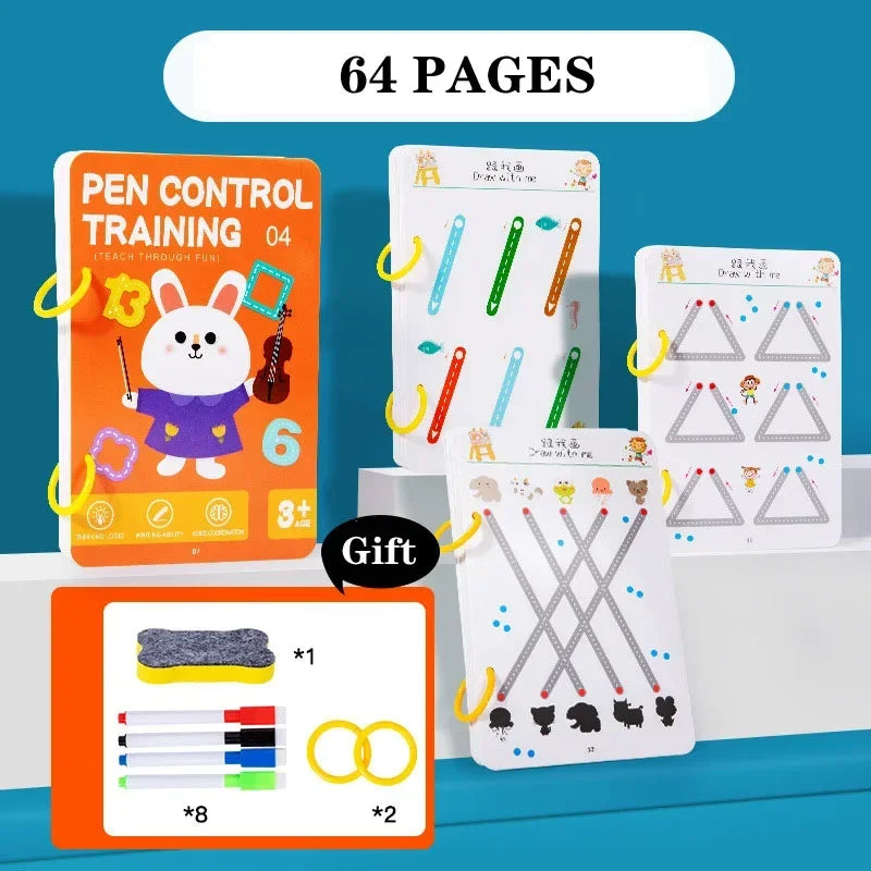 Reusable Tracing Workbook for Kids – Montessori Pen Control & Pre-Writing Practice Copybook
