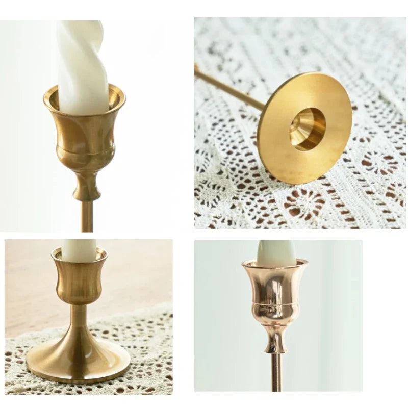 3-Piece Brass Gold Candlestick Holder Set 5.9/7.3/9.3 in (15/18.5/23.5 cm) Taper Candle Stands for Wedding & Home Decor
