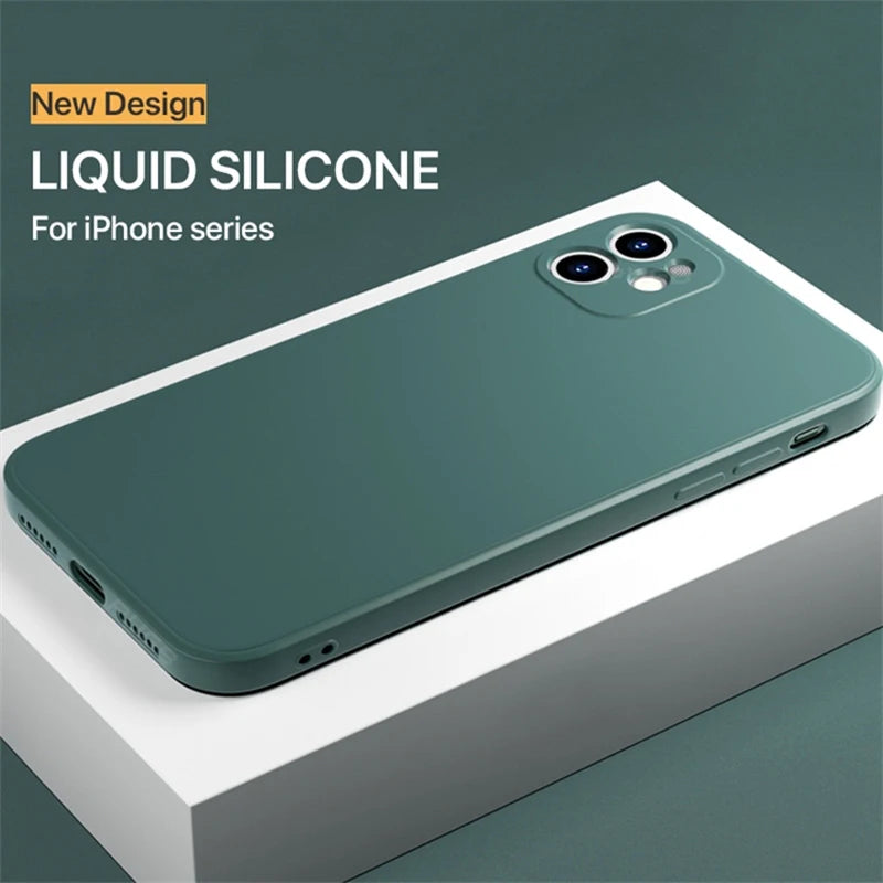 Liquid Silicone Shockproof Full-Coverage iPhone Case, Soft Back Cover, Anti-Scratch, Anti-Fingerprint, Non-Slip