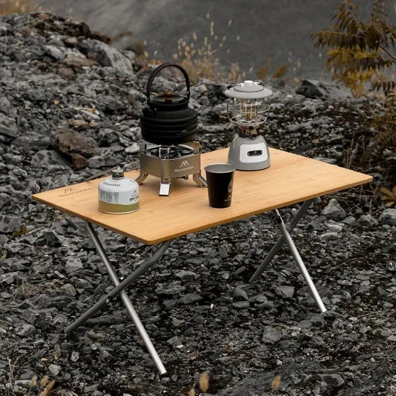 Bamboo Folding Camping Table 2- & 3-Fold Portable Picnic BBQ Table with Aluminum Frame