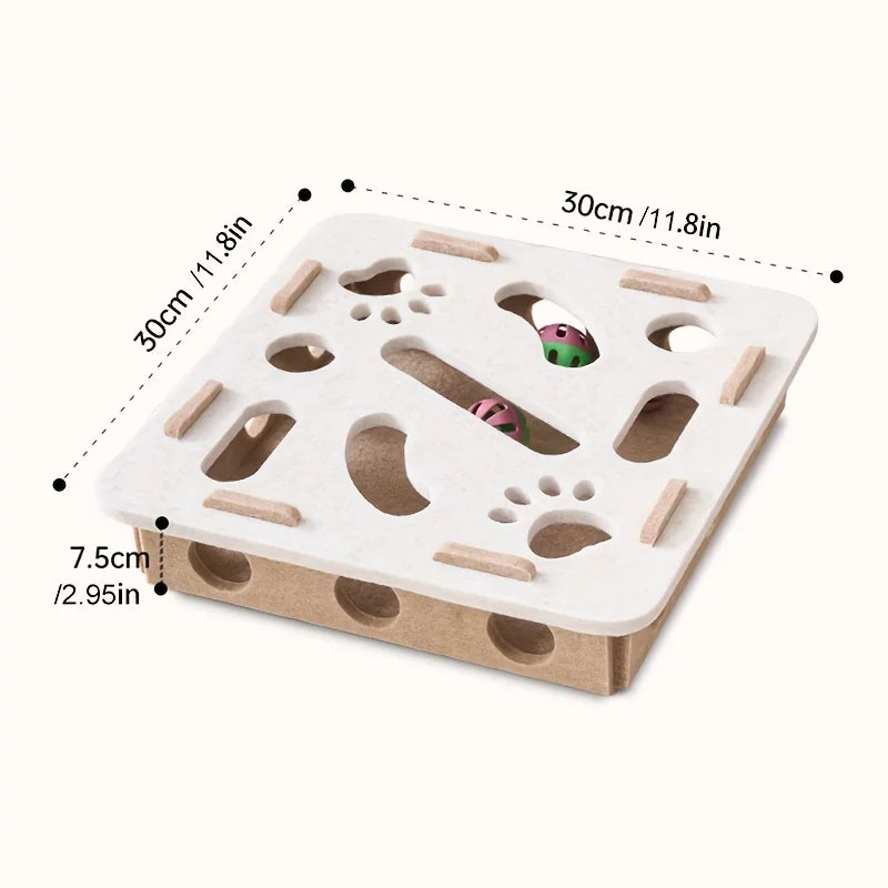 Interactive Felt Cat Puzzle Toy Box with Maze Tunnel and Bell Ball – Indoor Cat Entertainment