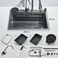 304 Stainless Steel 60 x 45 cm (23.6 x 17.7 in) Single Bowl Kitchen Sink with Waterfall Faucet Set, Soap Dispenser & Filter