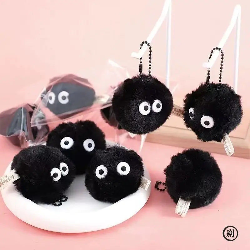 5 or 10-Pack Plush Coal Ball Keychains, Cute Black Cartoon Bag Charms & Pet Toy Accessories