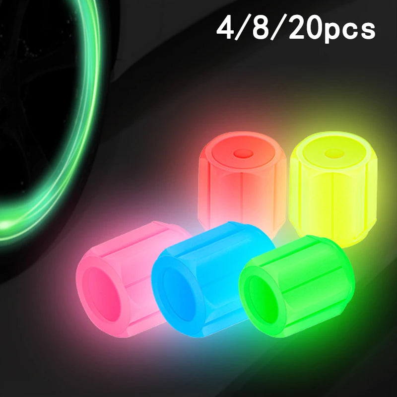 Luminous Tire Valve Caps - 6-Color LED Glowing Wheel Valve Caps for Car & Motorcycle (4/8/20-Pack)