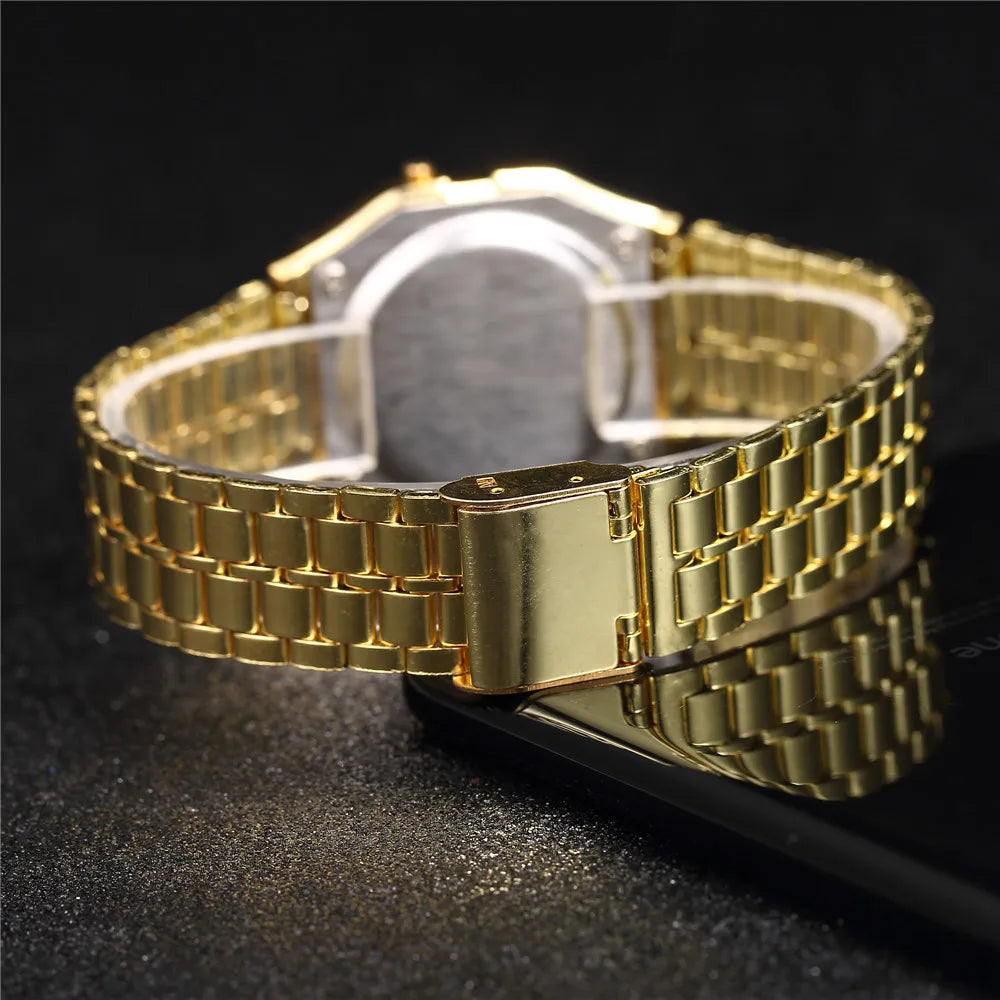 Women's Digital Stainless Steel Watch – Gold & Silver Business Electronic Wristwatch