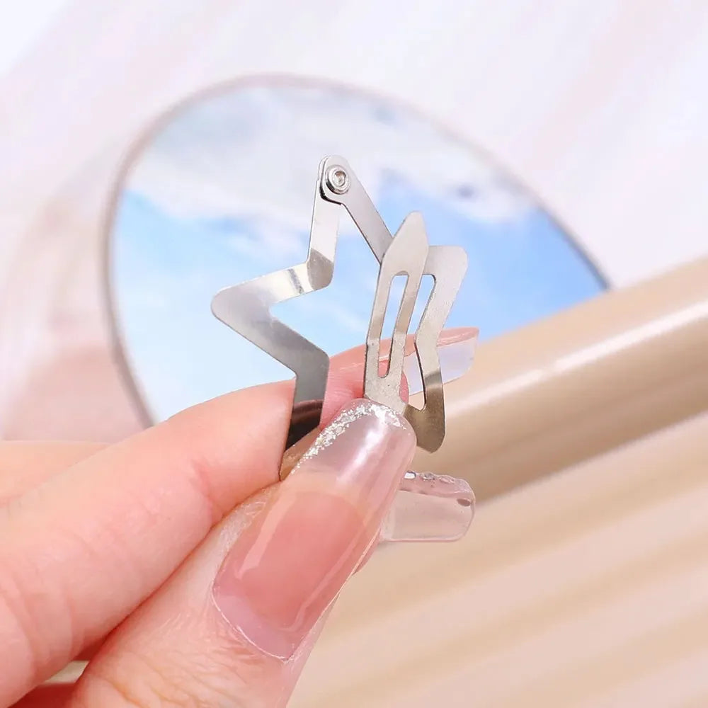 Y2K Silver Star Snap Hair Clips - Metal Barrettes & Hairpins, 10/25/50/100/200-Pack