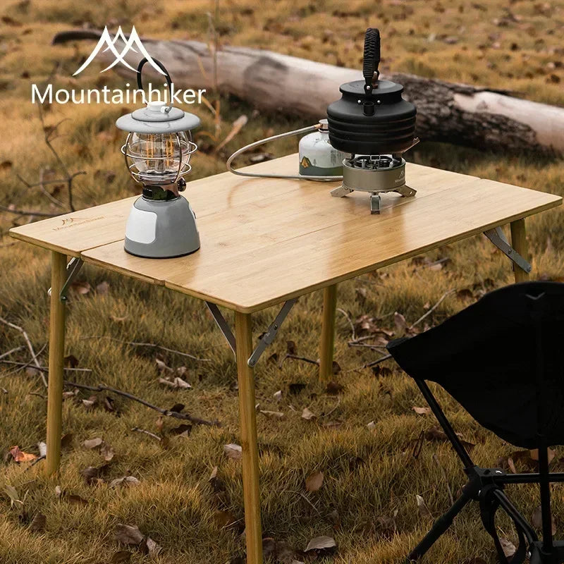 Bamboo Folding Camping Table — Portable Foldable Picnic & BBQ Outdoor Dining Table with Carry Bag