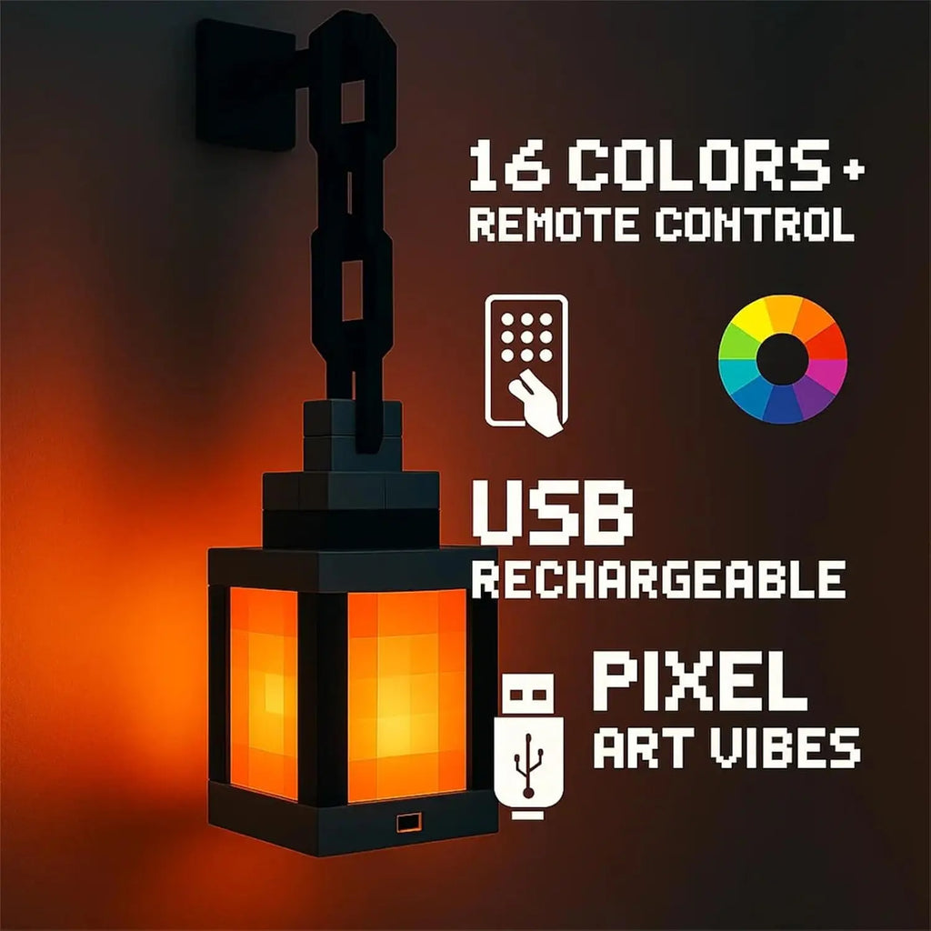 Pixel LED Night Light Portable Lantern – 16-Color Rechargeable Tabletop Lamp with Remote