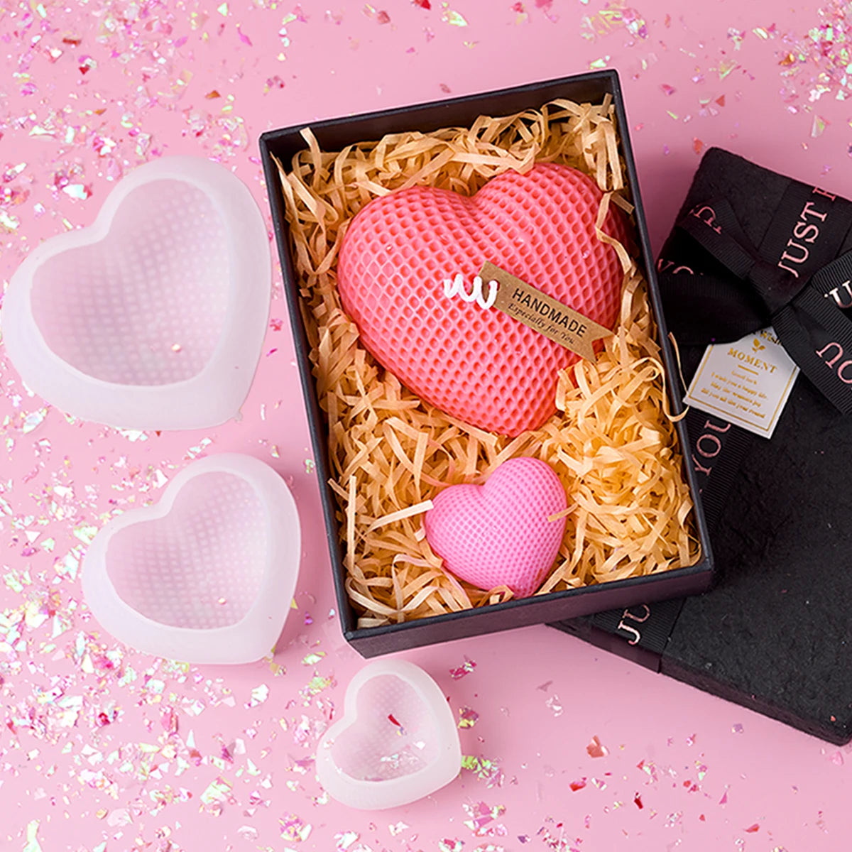 Grid Heart Silicone Mold S/M/L 3D Love Shape Candle and Soap Mold for DIY Valentine's Day Crafts