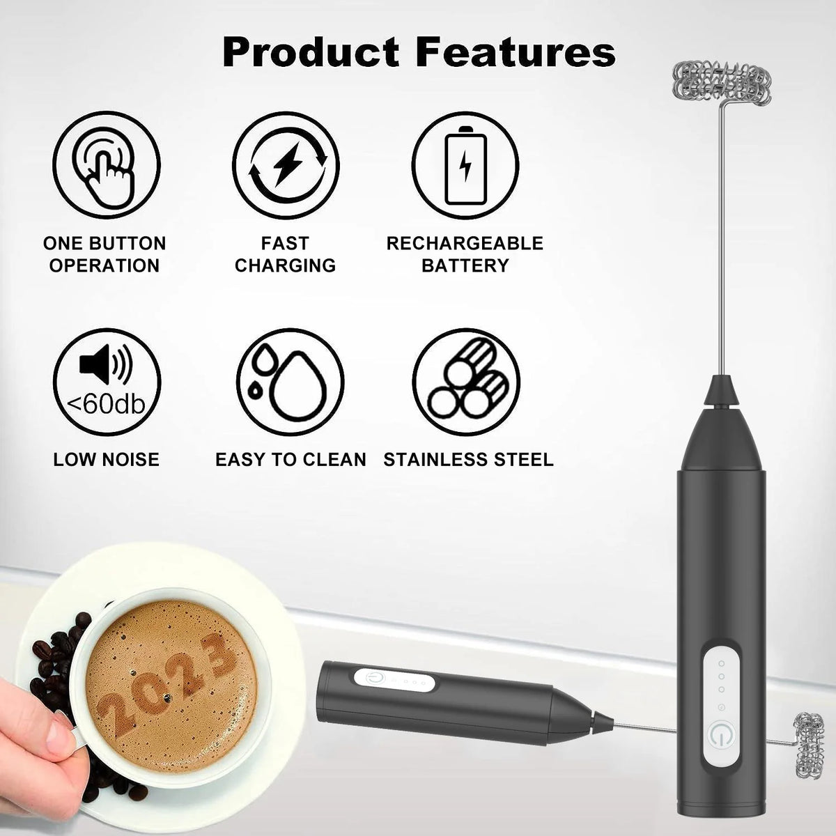 Mini USB Rechargeable Milk Frother – 3-Speed Handheld Coffee Foam Maker & Electric Whisk Mixer