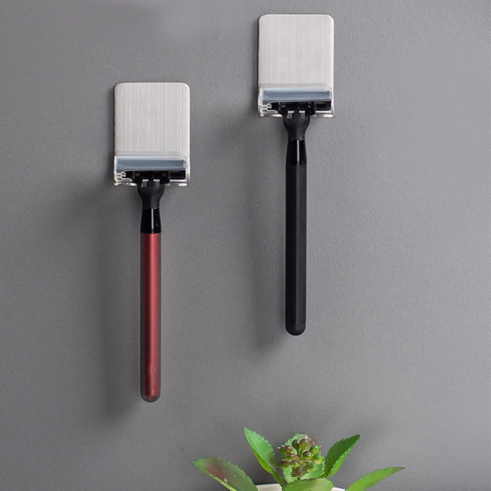 Stainless Steel Self-Adhesive Razor Hook – Wall-Mount Shaver Holder with Double Hooks for Bathroom & Kitchen