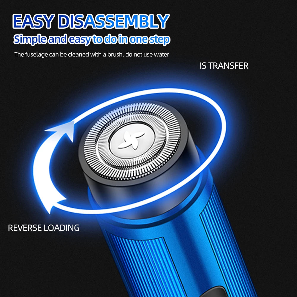 Mini Rechargeable Electric Shaver – Portable Facial & Body Razor for Women & Men, Rotary Detachable Washable Head, LED Display